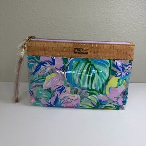 Lilly Pulitzer Mermaid In The Shade Clear Pouch Wristlet with Cork Like Trim